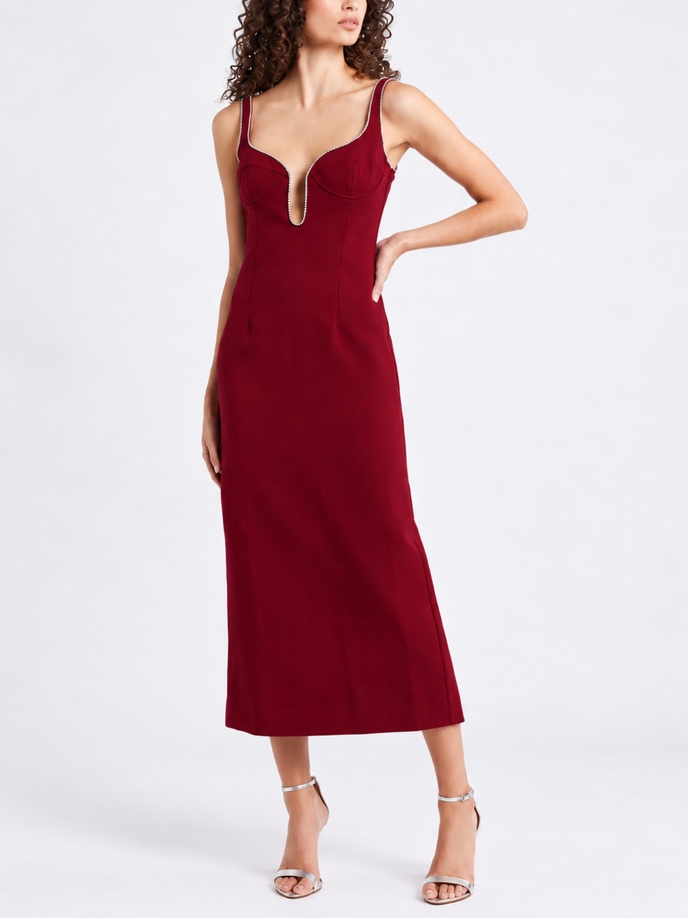 NWT Bardot Brooklyn Diamonte Burgundy Rhinestone Bustier Midi Dress S